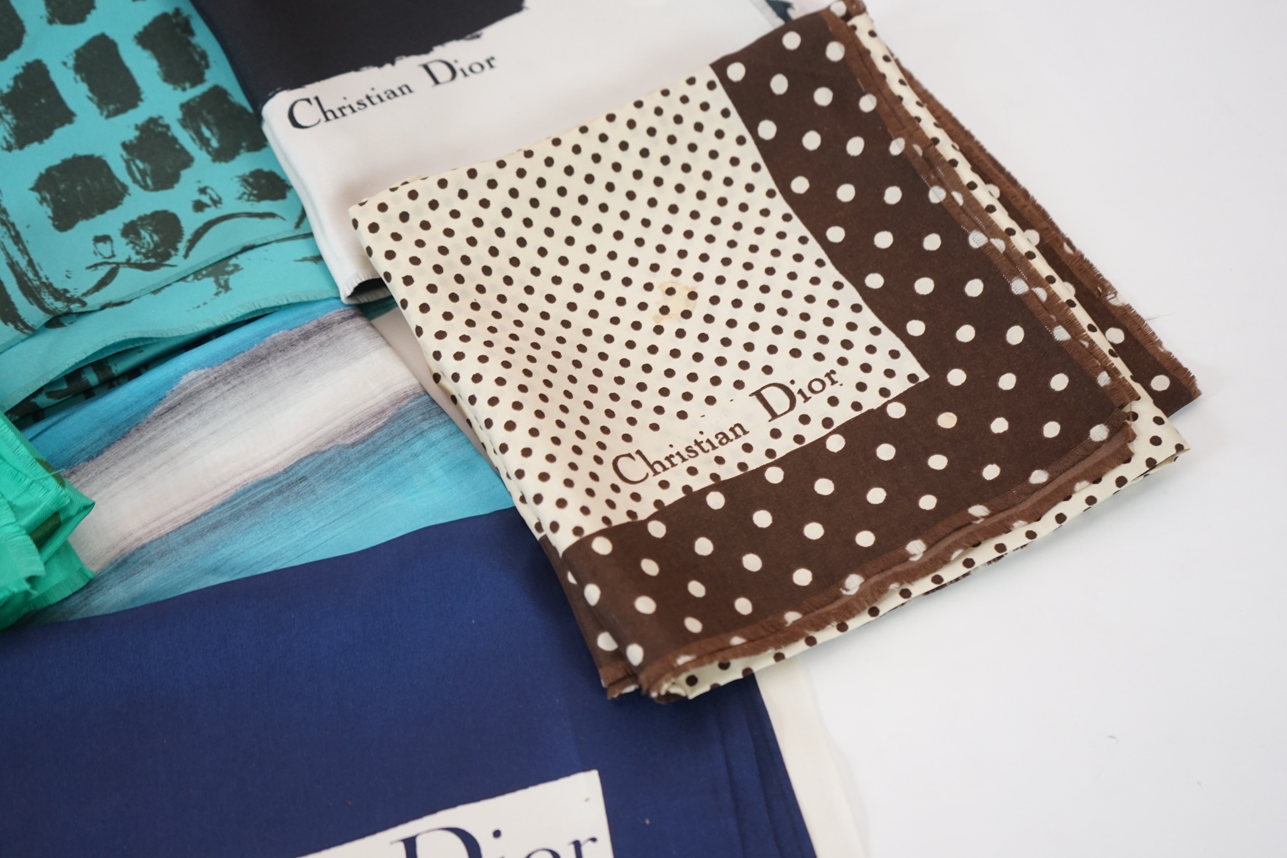 Six Christian Dior silk scarves